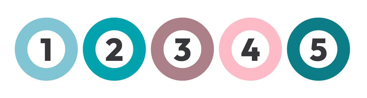 The same five swatches as seen with tritanopia.