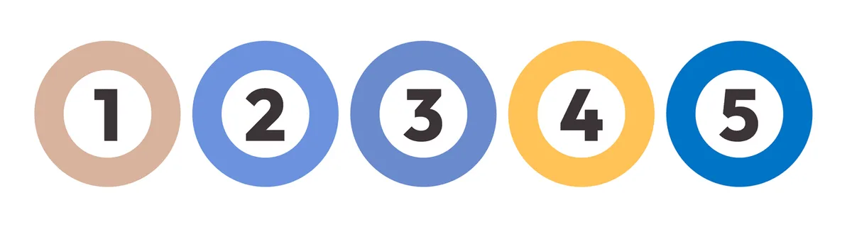 The same five swatches as seen with deuteranopia.